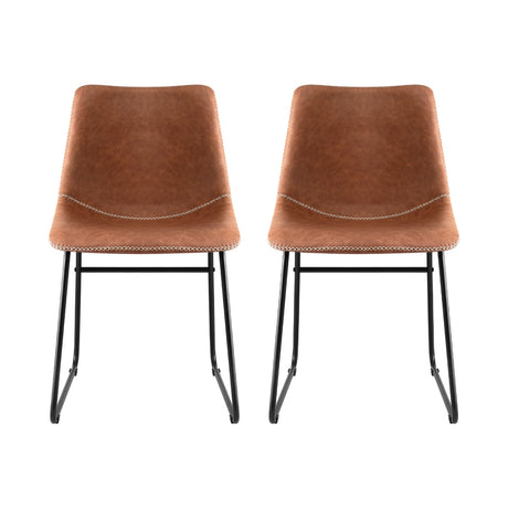 Retro PU Leather Dining Chairs - Set of 2