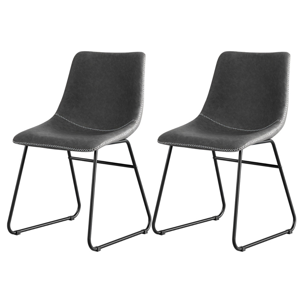 Retro PU Leather Dining Chairs - Set of 2