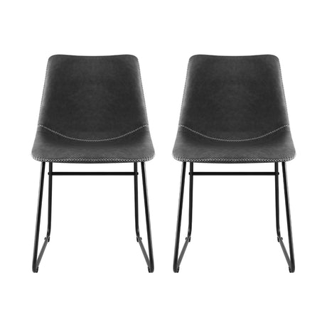 Retro PU Leather Dining Chairs - Set of 2