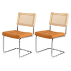 Brown PU Leather Rattan Cantilever Dining Chairs Set of 2