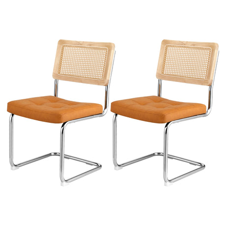 Brown PU Leather Rattan Cantilever Dining Chairs Set of 2