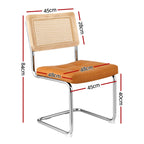 Brown PU Leather Rattan Cantilever Dining Chairs Set of 2