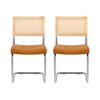 Brown PU Leather Rattan Cantilever Dining Chairs Set of 2