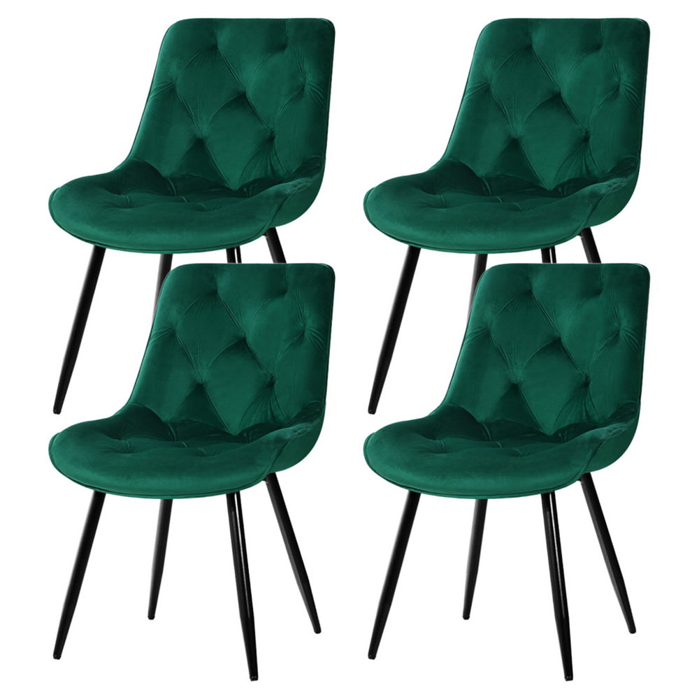 Velvet Diamond Tufted Green Dining Chairs Set