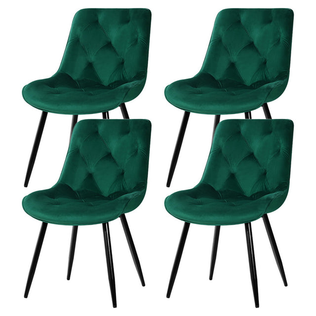 Velvet Diamond Tufted Green Dining Chairs Set