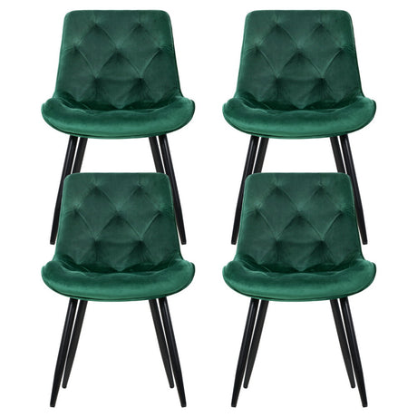 Velvet Diamond Tufted Green Dining Chairs Set