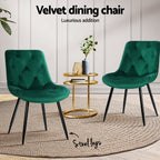 Velvet Diamond Tufted Green Dining Chairs Set