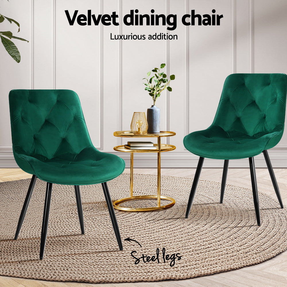 Velvet Diamond Tufted Green Dining Chairs Set