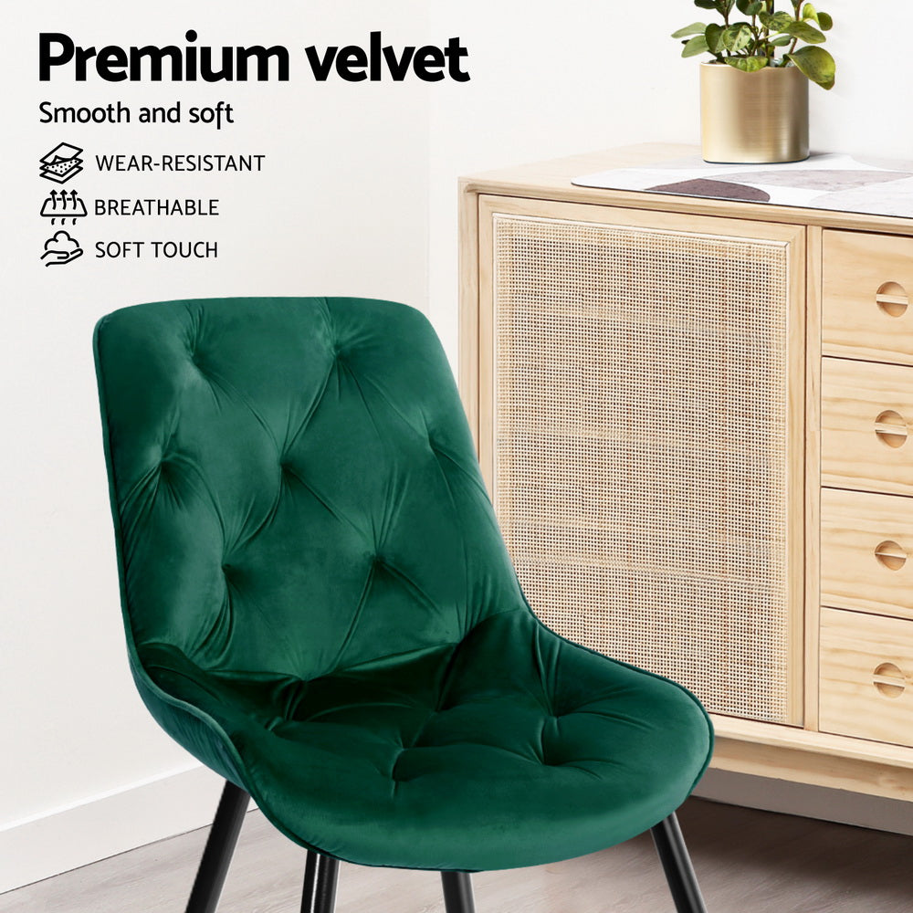 Velvet Diamond Tufted Green Dining Chairs Set