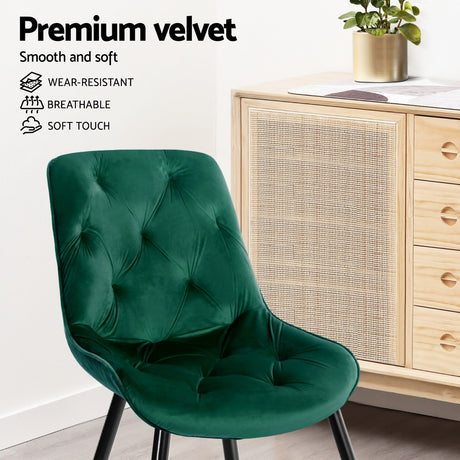Velvet Diamond Tufted Green Dining Chairs Set