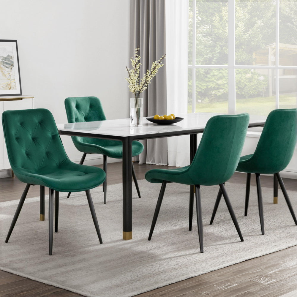 Velvet Diamond Tufted Green Dining Chairs Set