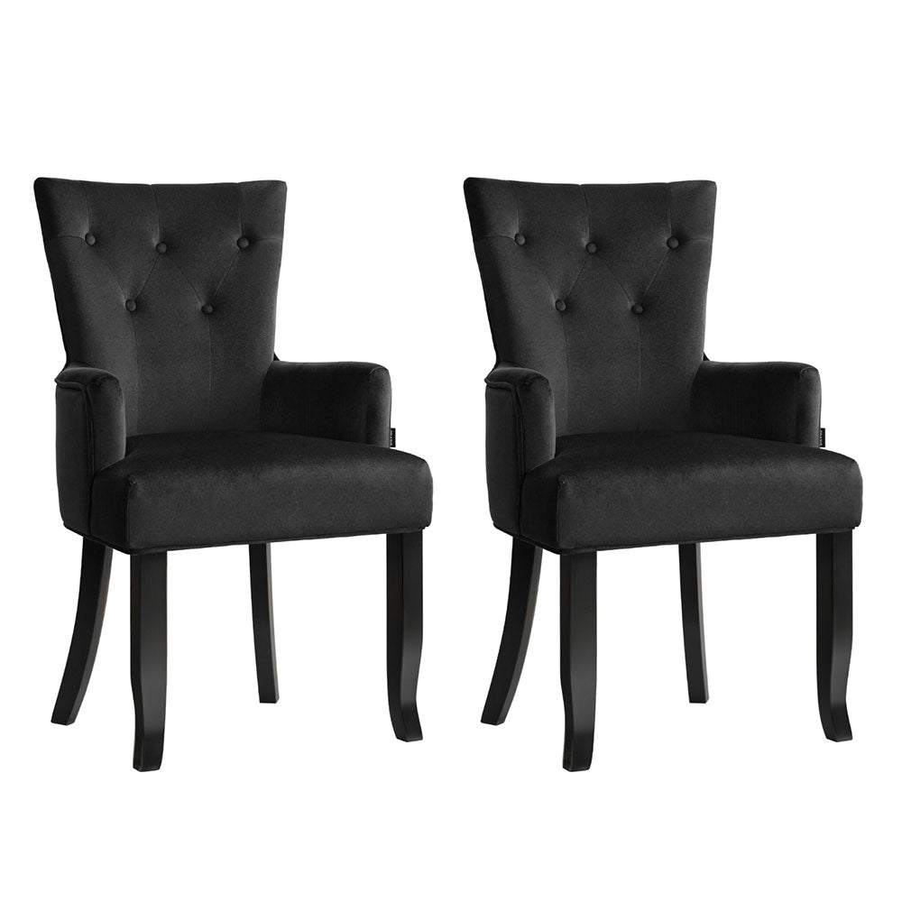 Cayes Black Velvet French Provincial Dining Chairs (Set of 2)