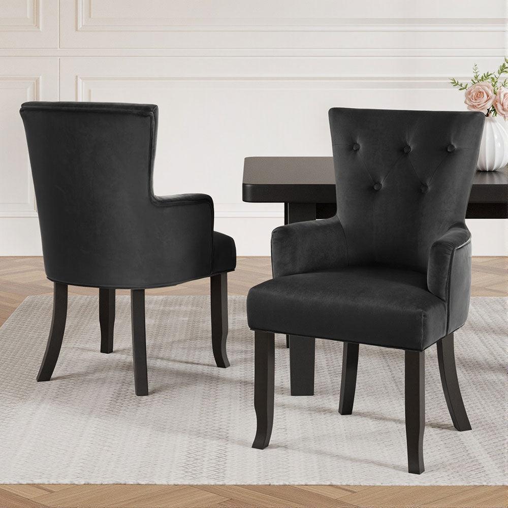Cayes Black Velvet French Provincial Dining Chairs (Set of 2)