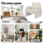Artiss Boucle White Armchair Accent Chair with Curved Ergonomic Design