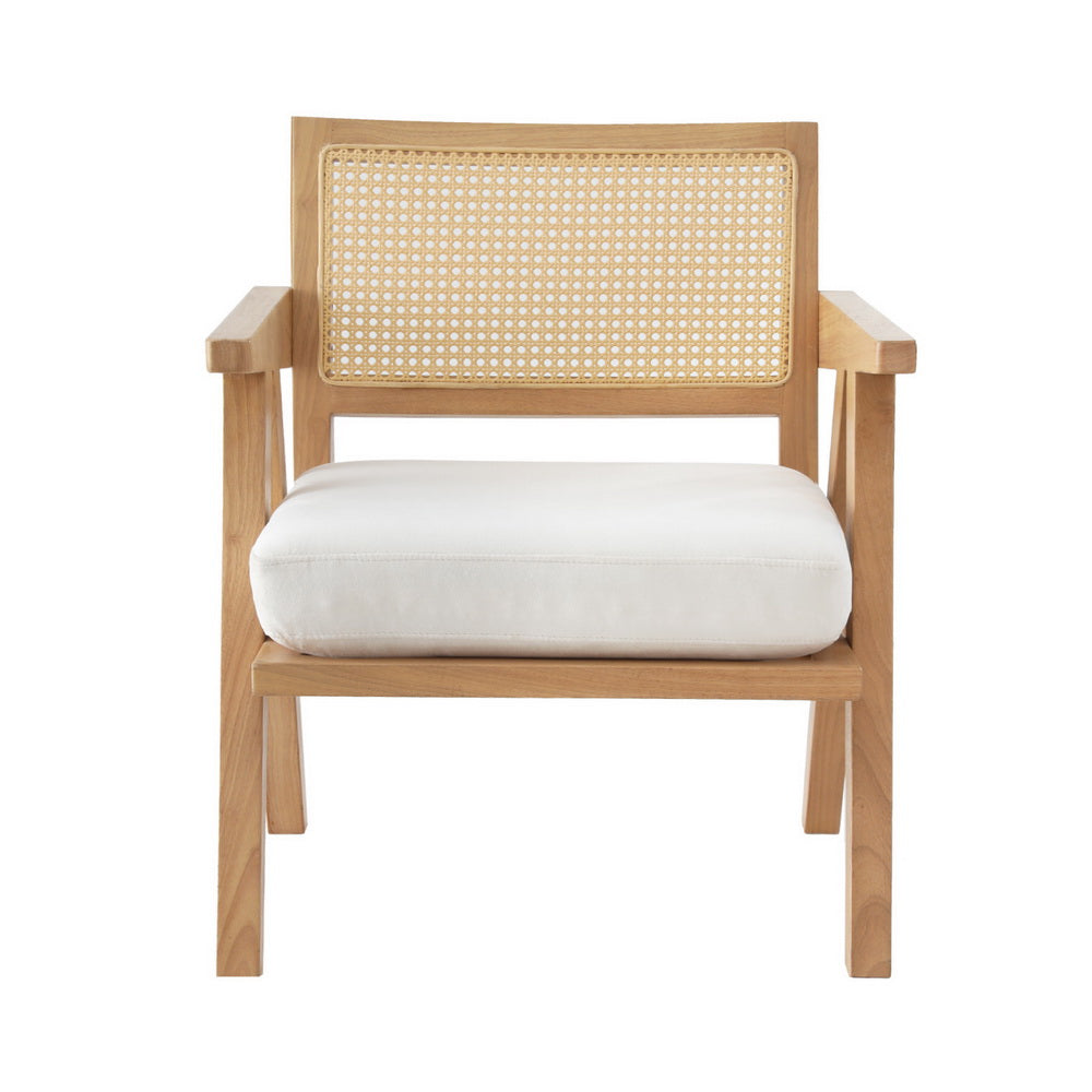 Artiss Velvet Armchair with Rattan Backrest and Rubberwood Frame