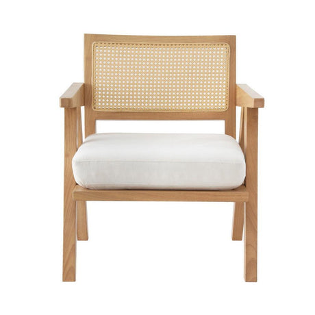 Artiss Velvet Armchair with Rattan Backrest and Rubberwood Frame