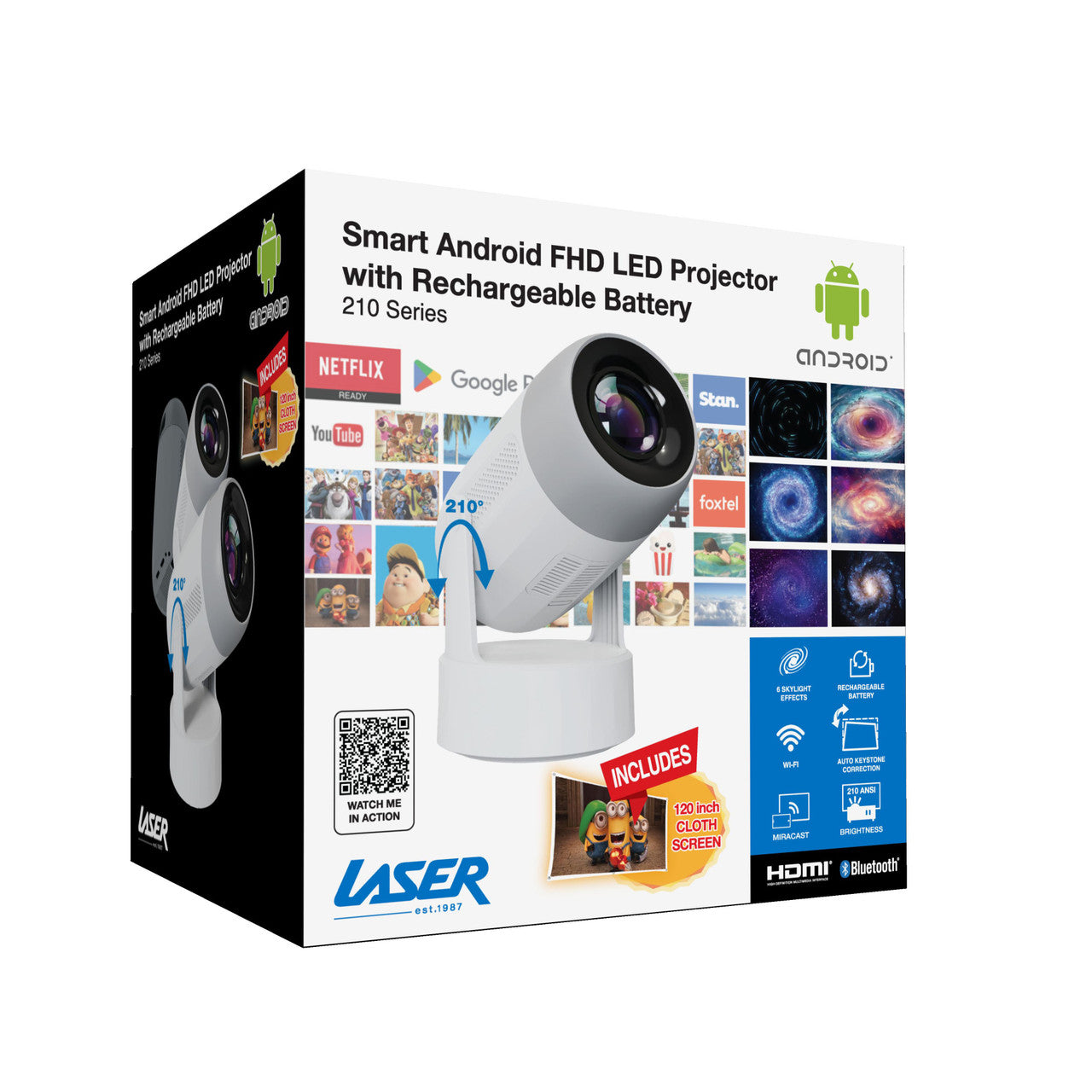 Laser 1080p Android LED Projector with Battery