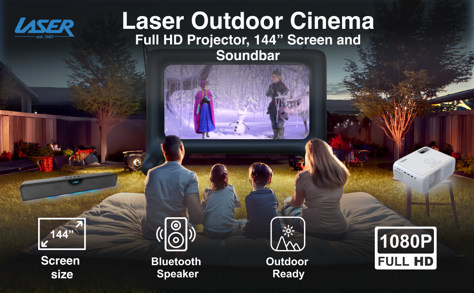 Laser Outdoor Cinema Bundle: Projector, Screen & Soundbar