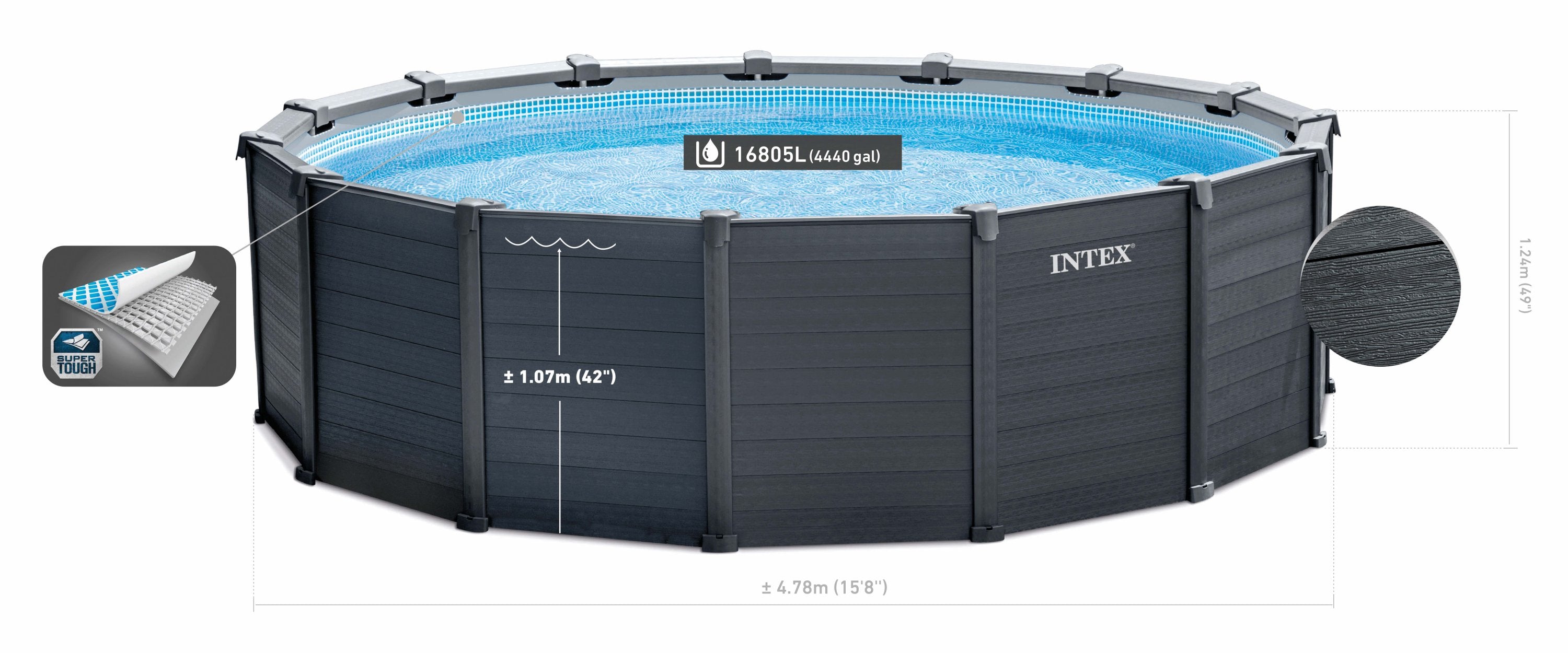 Intex Graphite Grey Panel Pool 4.78m x 1.24m