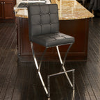 Pandora Black Leather & Steel Bar Stool
