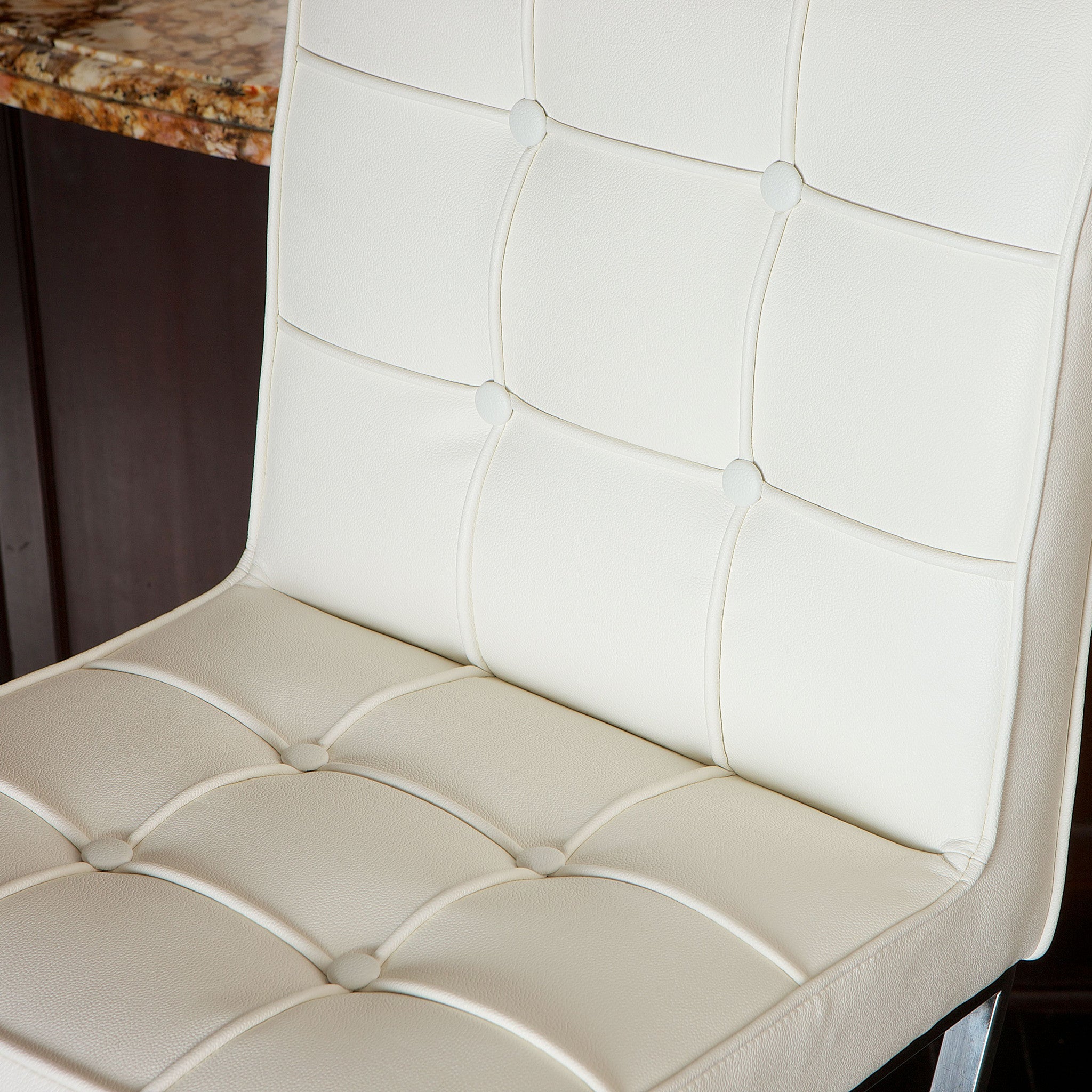 Oliver White Leather & Steel Bar Stool