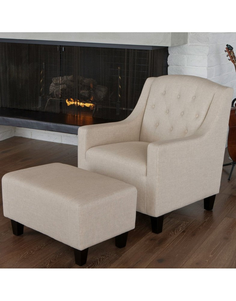 Canberra Fabric Armchair & Ottoman Set - Contemporary Elegance in Neutral Colors
