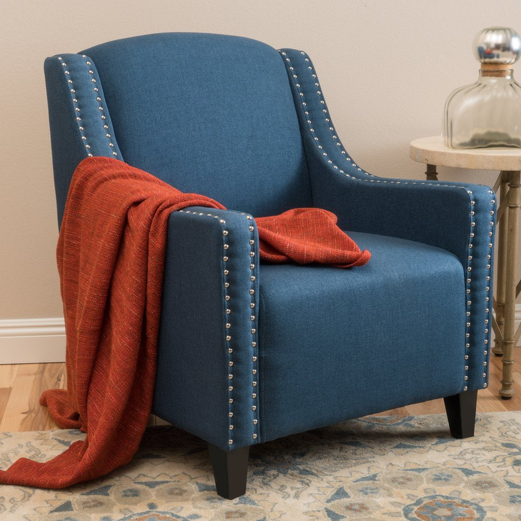 Camden Linen Fabric Club Chair with Nailhead Trim and Plush Cushioning