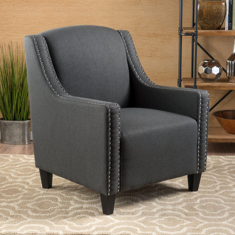 Camden Linen Fabric Club Chair with Nailhead Trim and Plush Cushioning