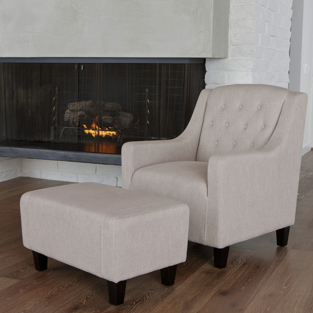 Canberra Fabric Armchair & Ottoman Set - Contemporary Elegance in Neutral Colors