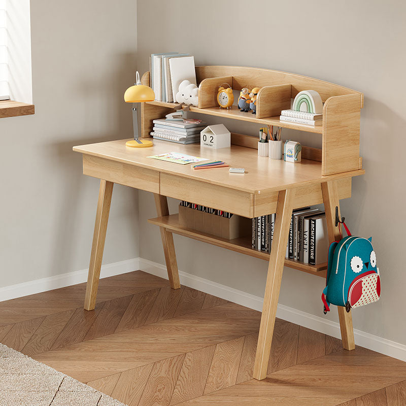 Elegant Rubberwood Study Desk with Storage
