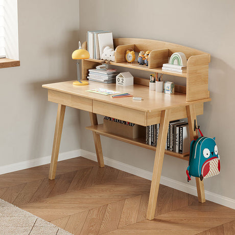 Elegant Rubberwood Study Desk with Storage