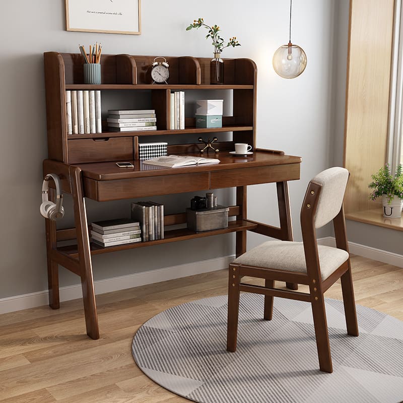 Ave Solid Wood Study Desk - Walnut Finish