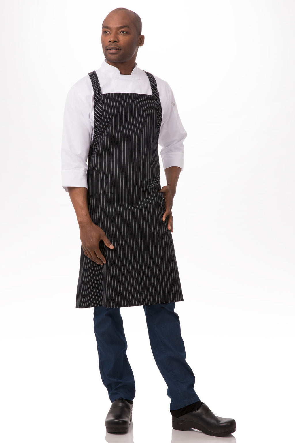 Cross-Back Black White Stripe Bib Apron by Chef Works