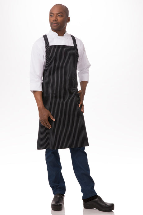 Cross-Back Black White Stripe Bib Apron by Chef Works