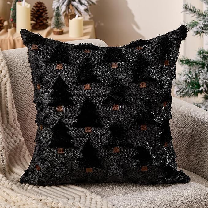 Plush Black Christmas Pillow Covers - Set of 2
