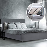 Milano Luxury Gas Lift Bed Frame Base And Headboard With Storage - Double - Grey