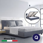 Milano Capri Luxury Gas Lift Bed Frame - Queen - Grey