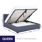 Milano Capri Luxury Gas Lift Bed Frame - Queen - Grey