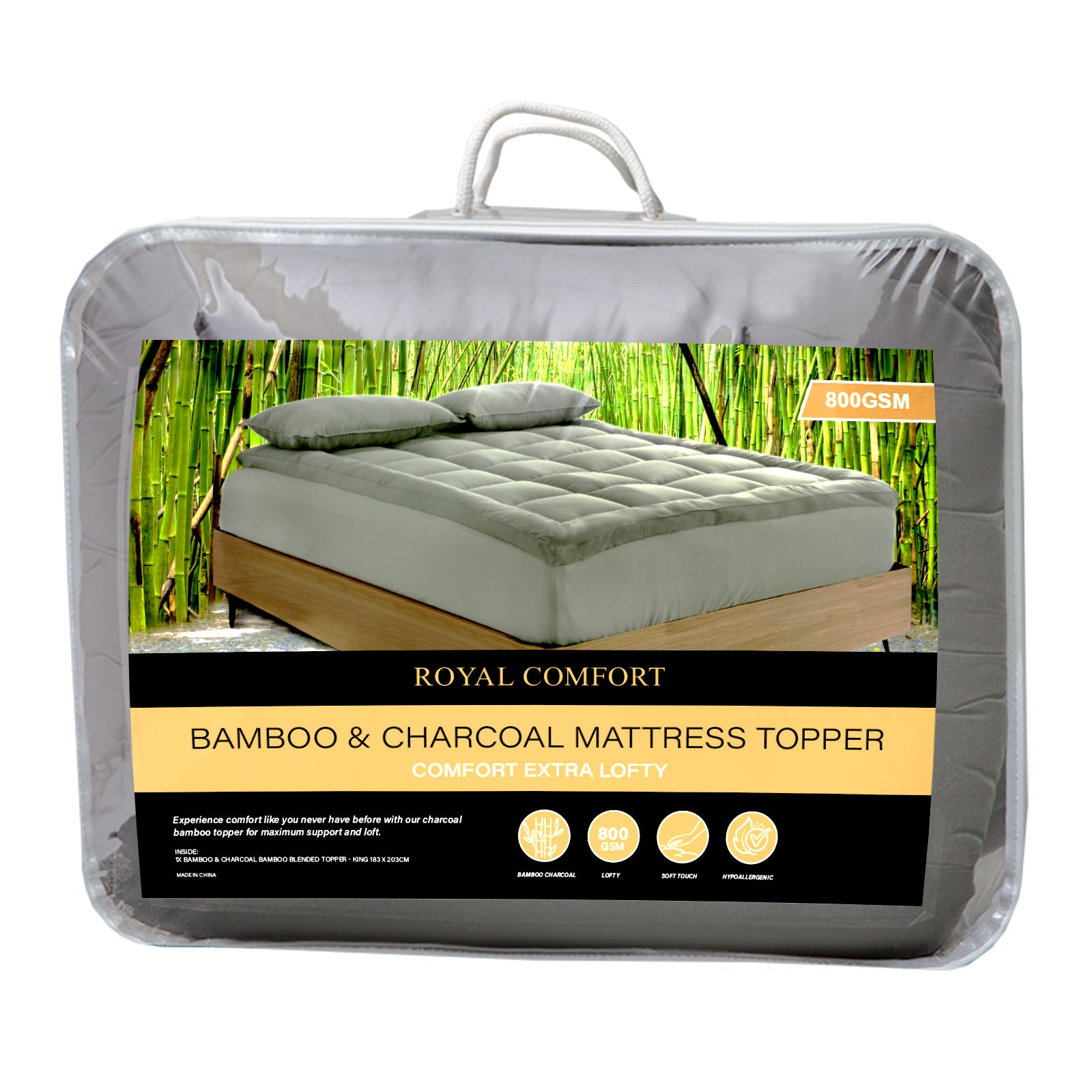 Royal Comfort Charcoal Bamboo Blend Mattress Topper