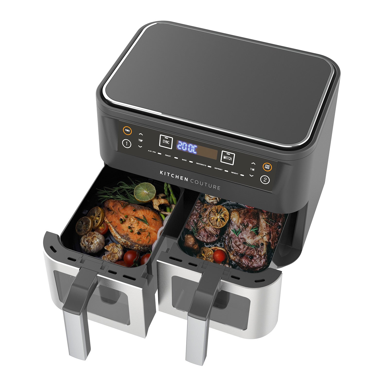 Kitchen Couture Dual View 10L Air Fryer – Twin Chambers, Total Control