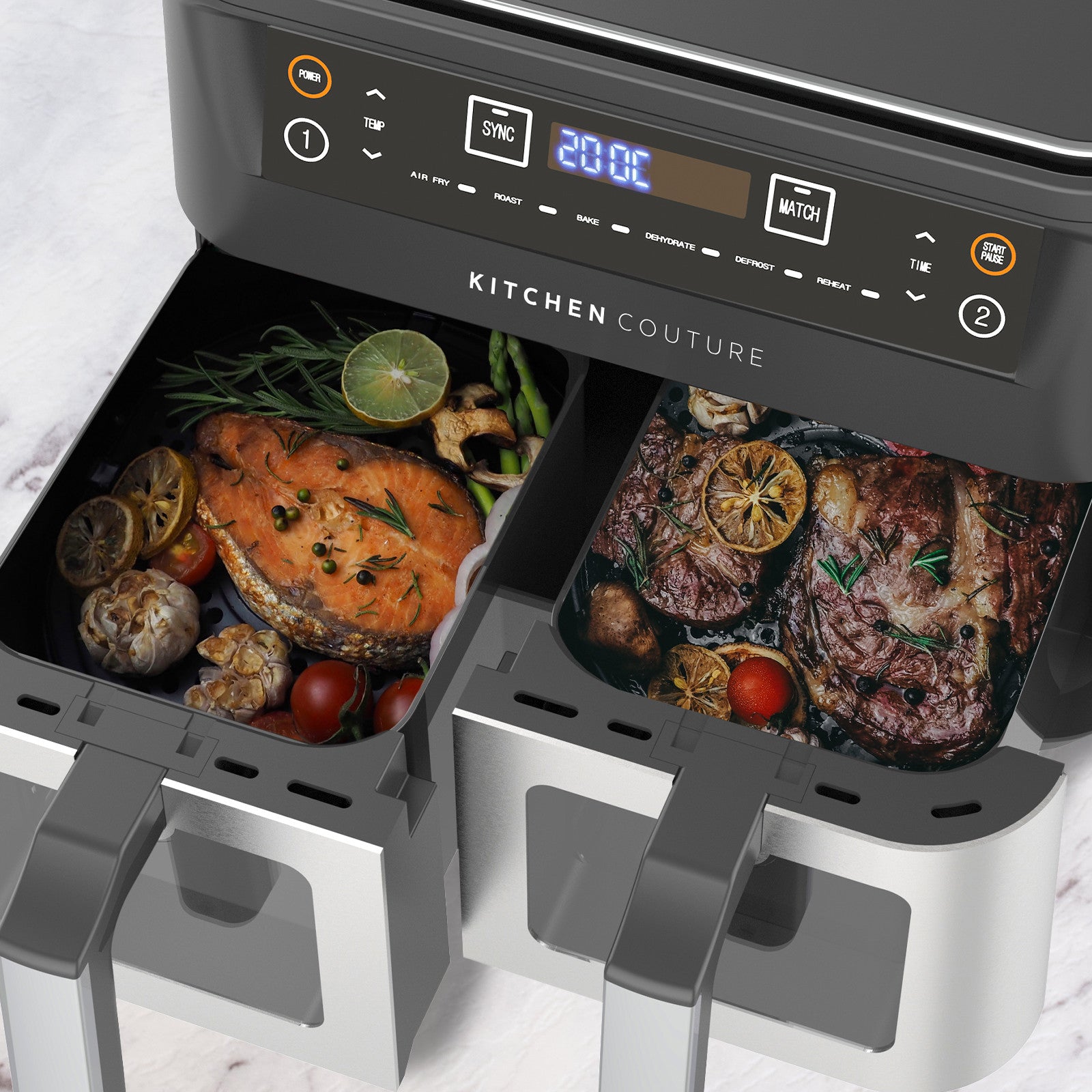 Kitchen Couture Dual View 10L Air Fryer – Twin Chambers, Total Control