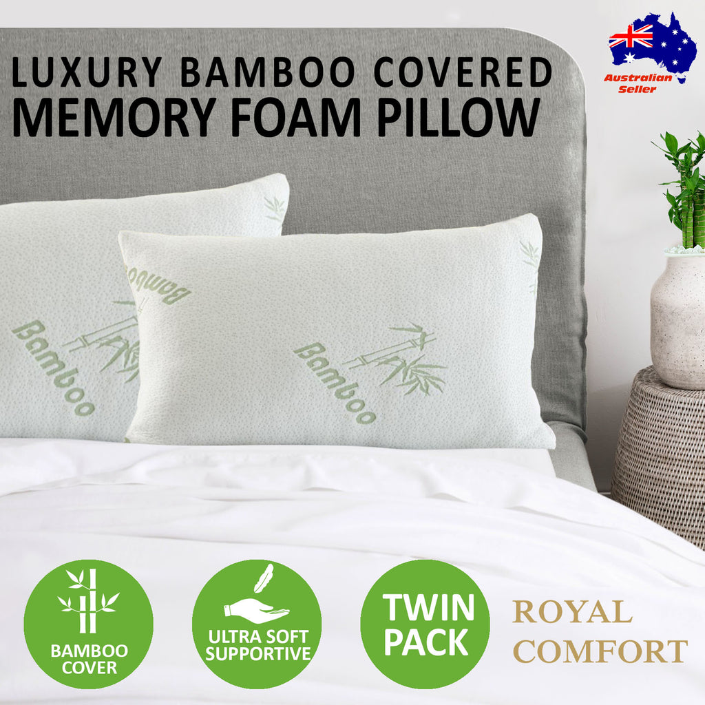 Royal Comfort Luxury Bamboo Memory Foam Pillow Twin Pack