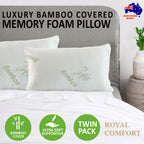 Royal Comfort Luxury Bamboo Memory Foam Pillow Twin Pack
