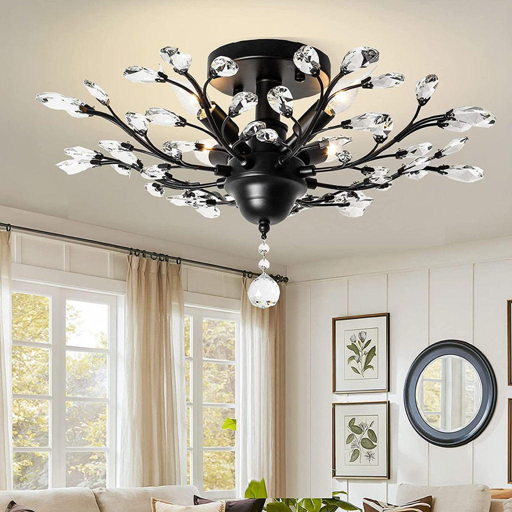 Elegant Black Crystal LED Chandelier Light