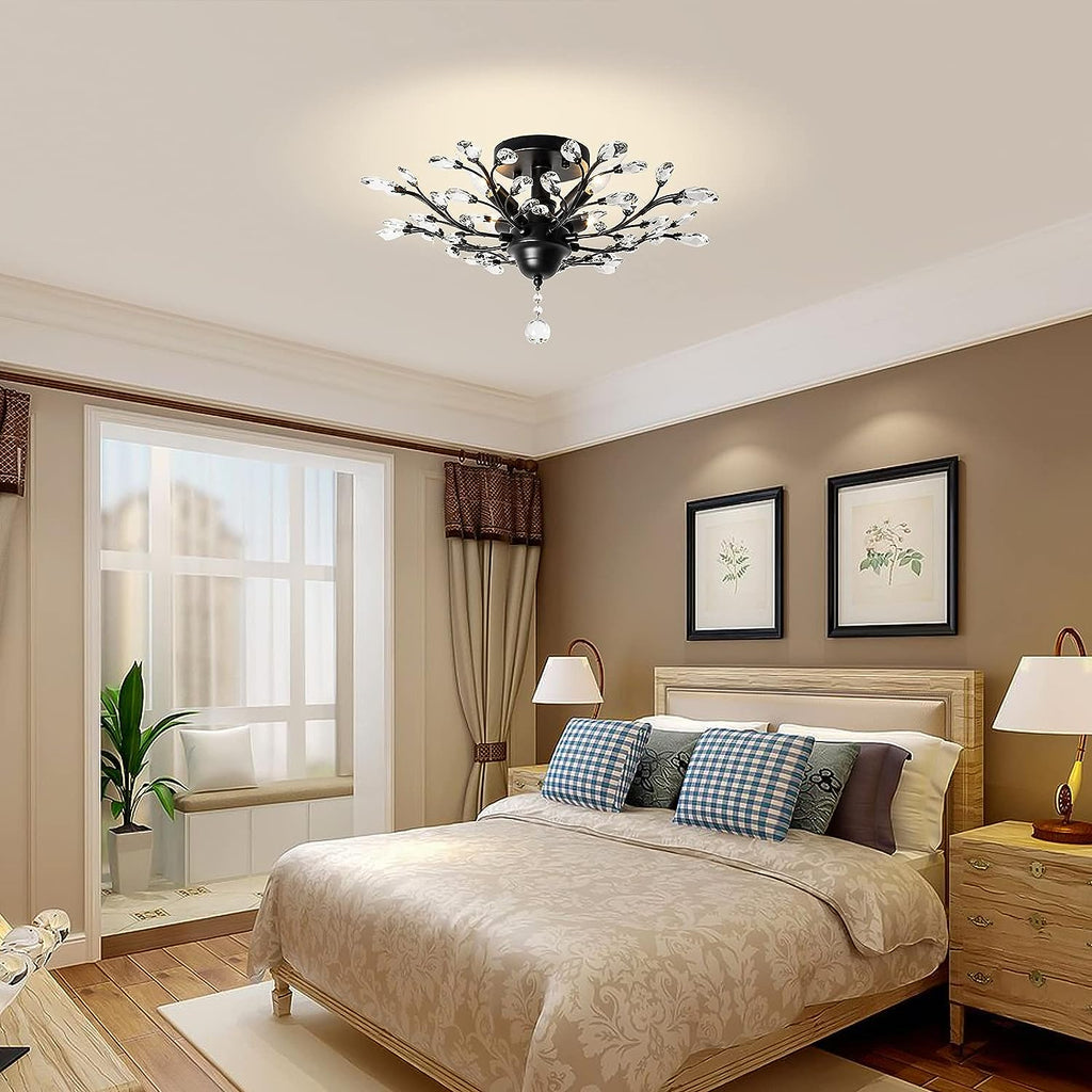 Elegant Black Crystal LED Chandelier Light