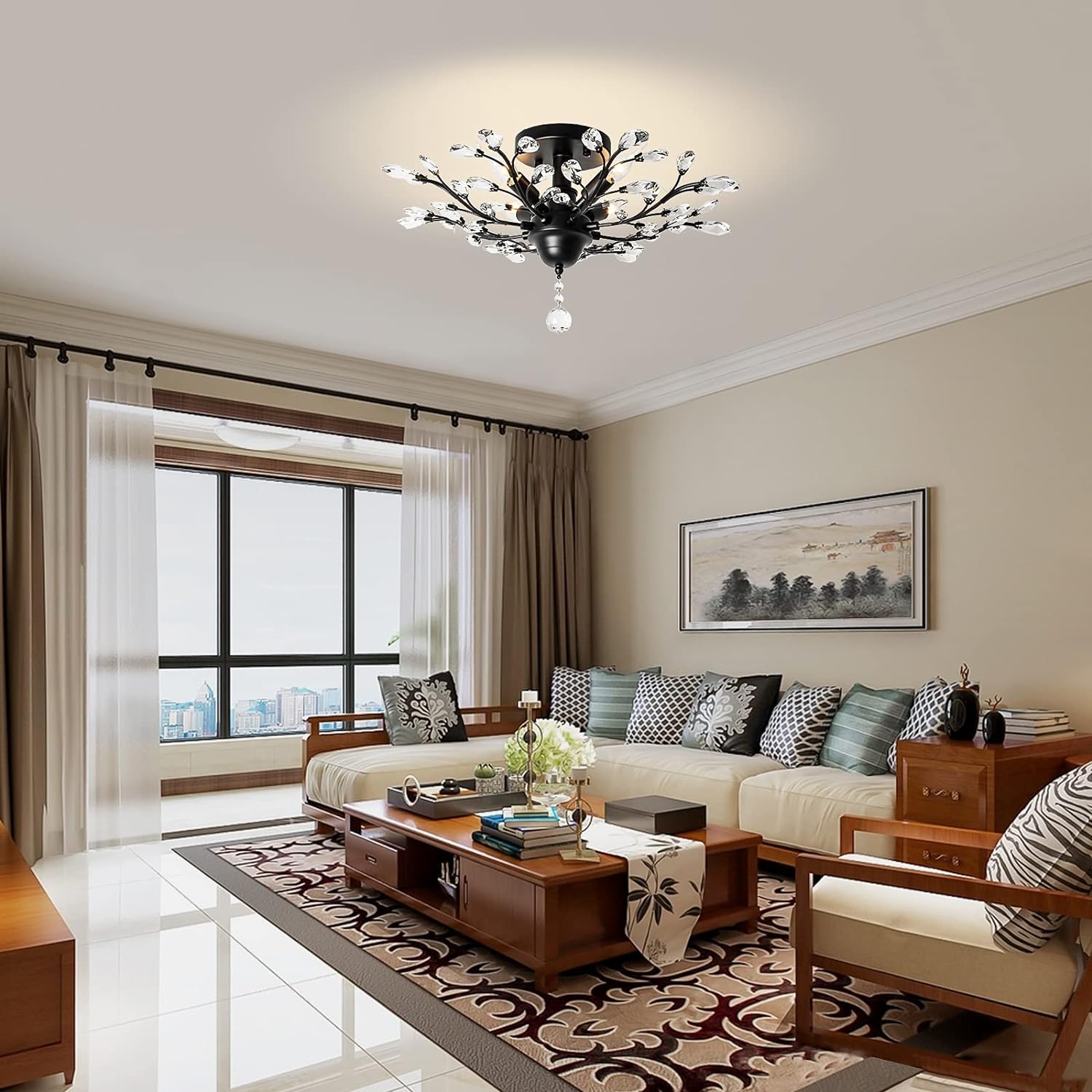 Elegant Black Crystal LED Chandelier Light