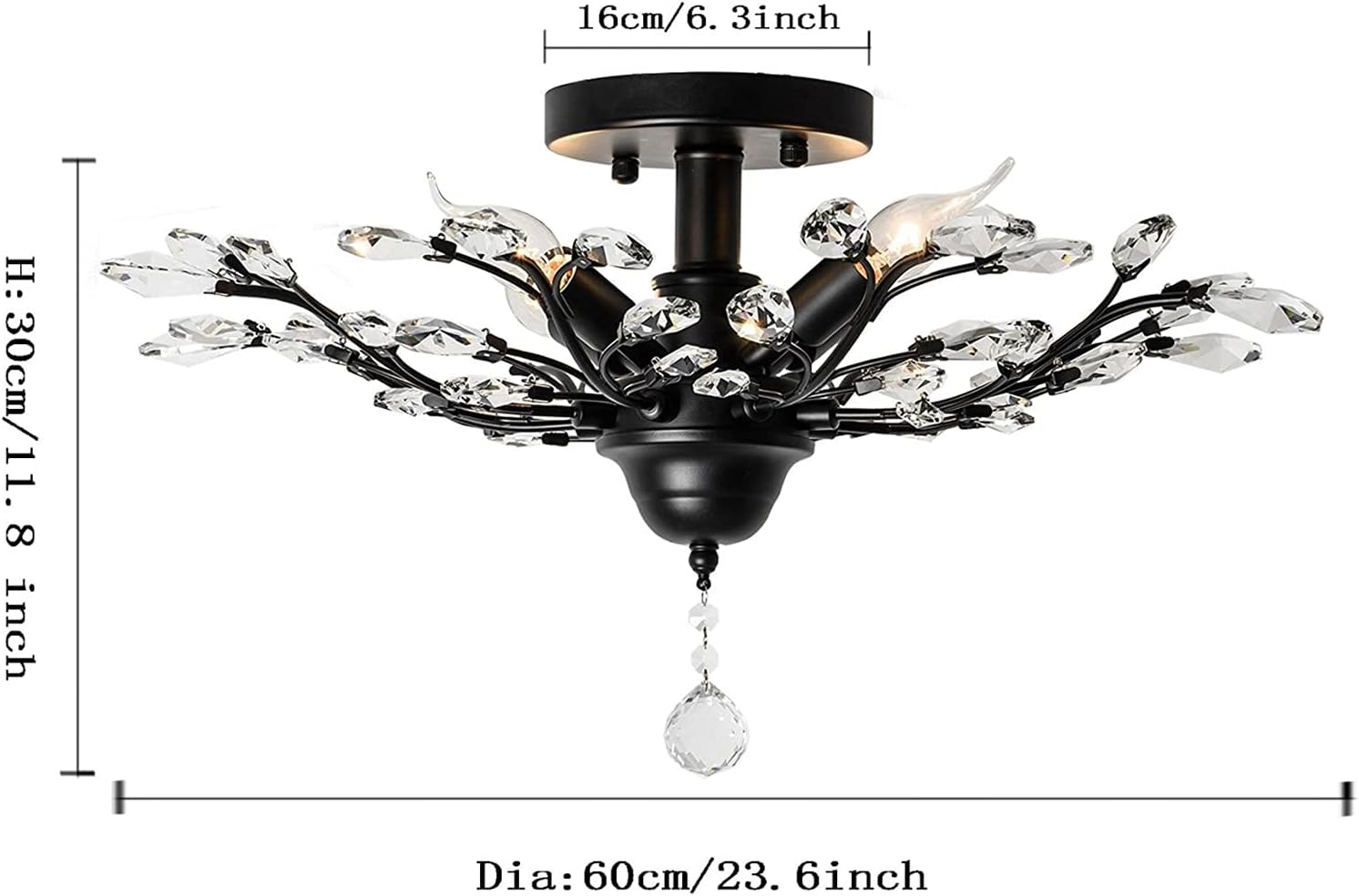 Elegant Black Crystal LED Chandelier Light