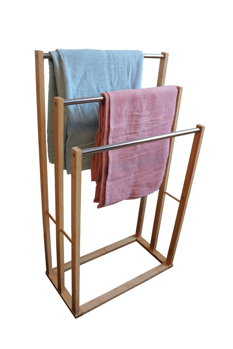 Bamboo 3-Tier Towel Bar Holder Rack