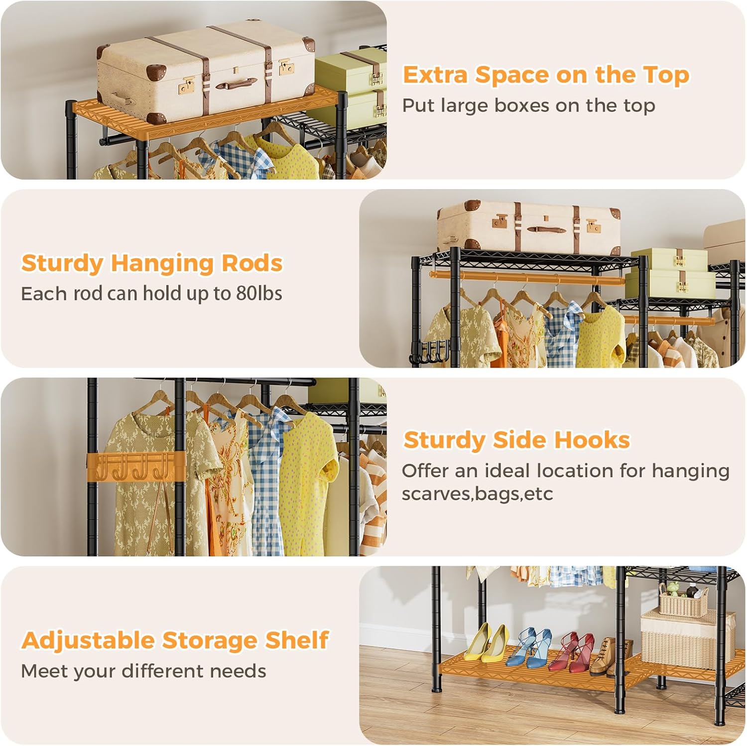 Heavy Duty Garment Rack Organizer with Shelves