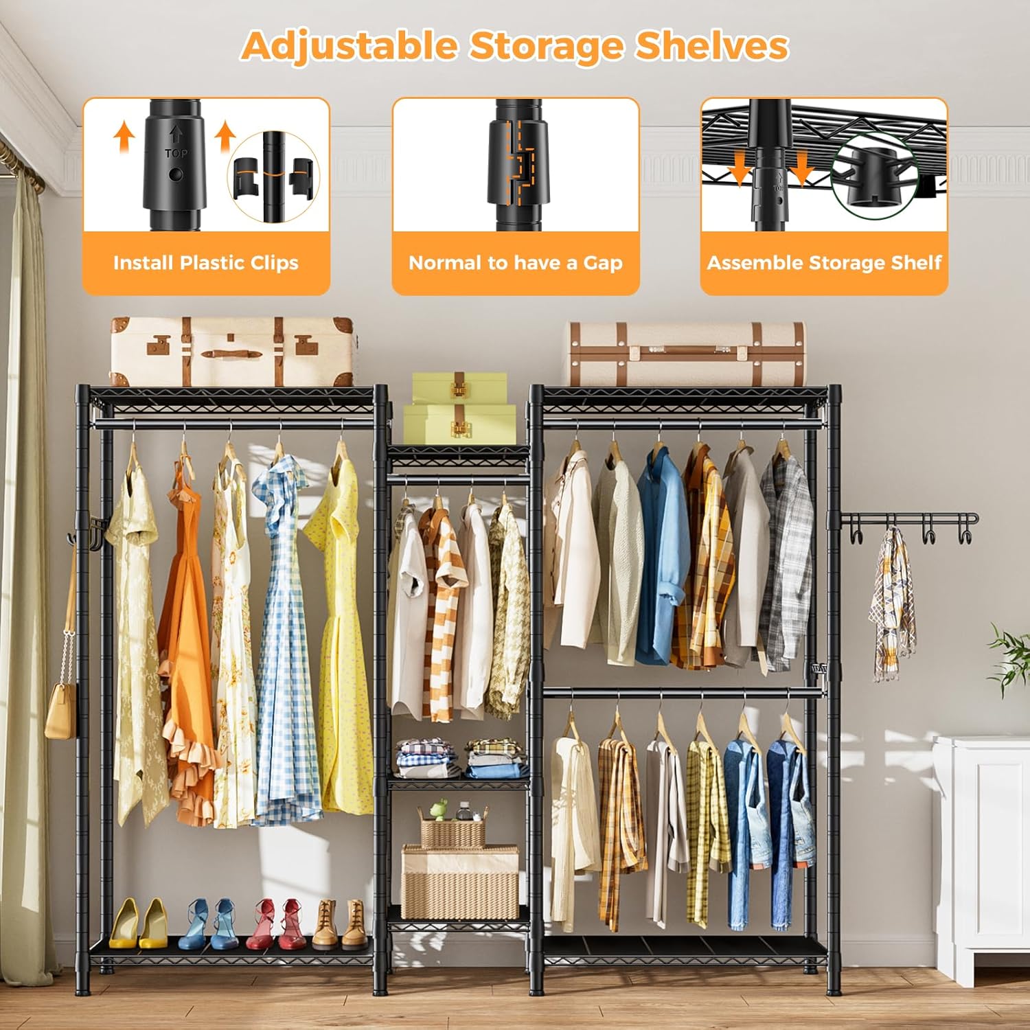 Heavy Duty Garment Rack Organizer with Shelves